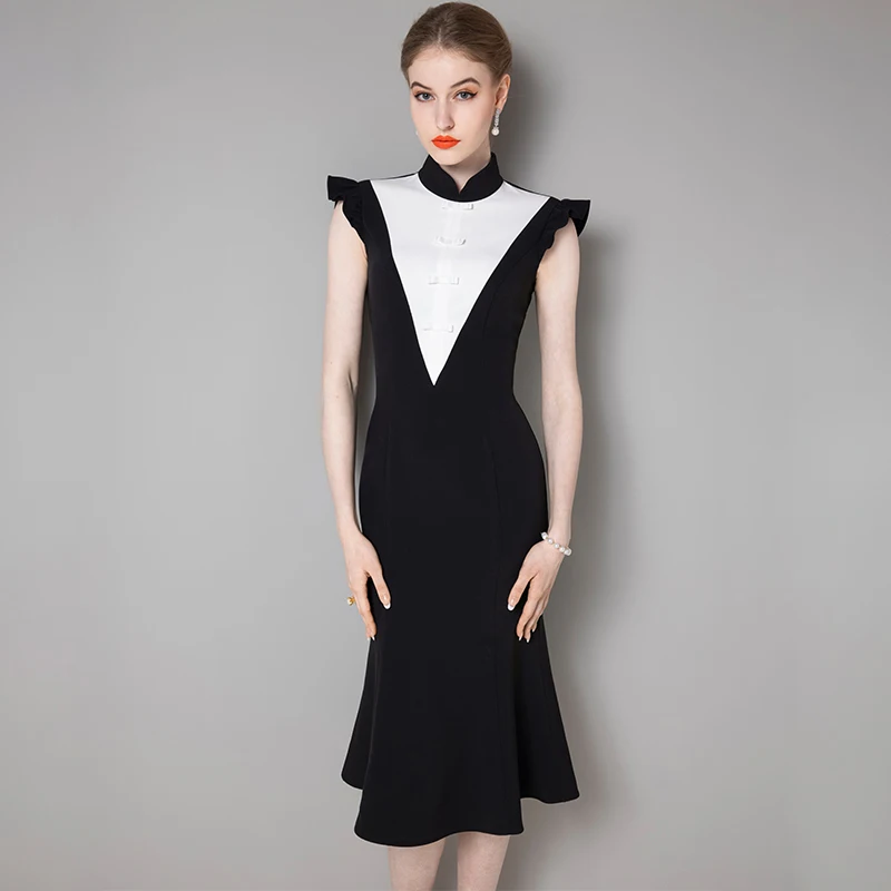 

High end celebrities' improved cheongsam new summer slim fitting fish tail dress women's banquet temperament