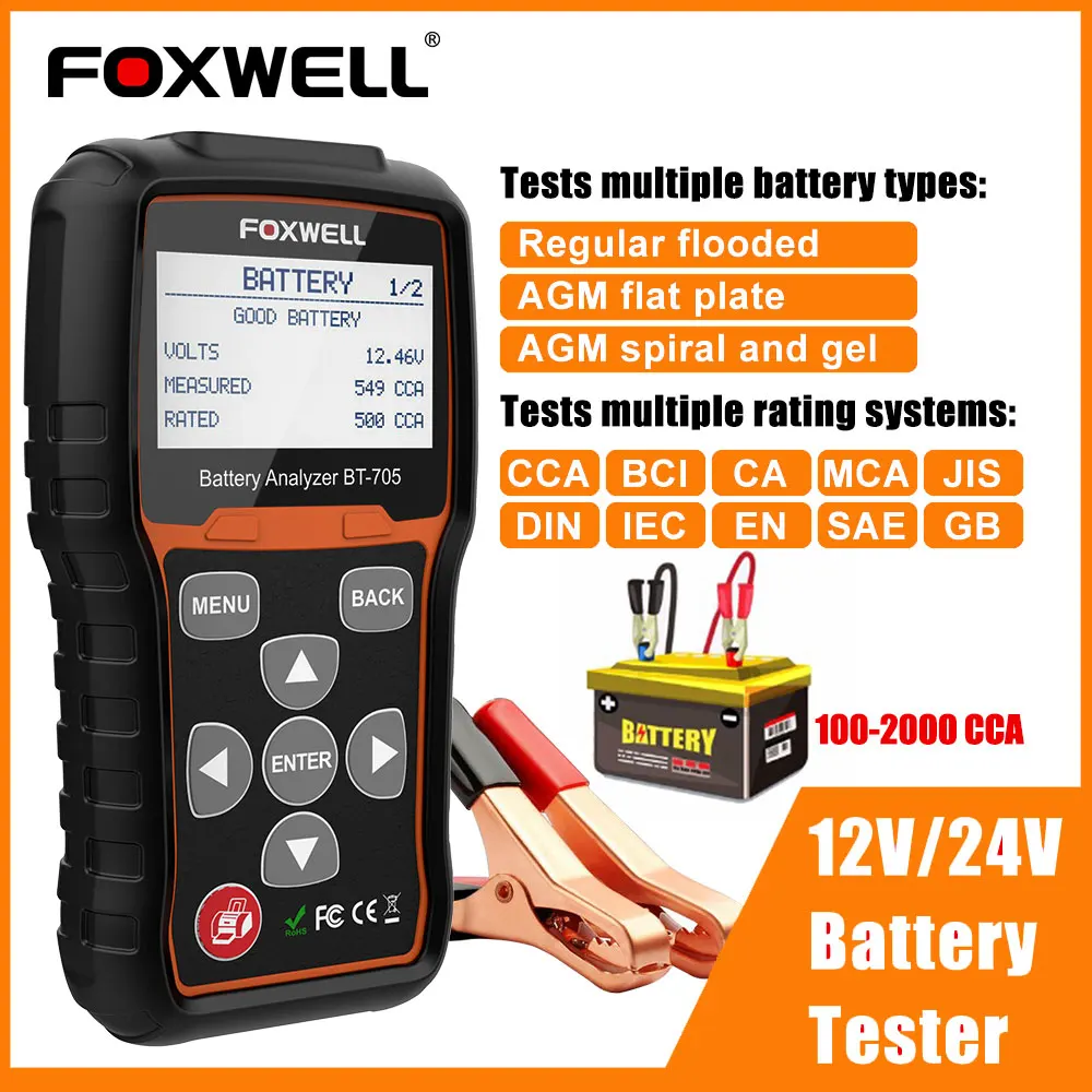 

FOXWELL BT705 12V 24V тестер батареи 100-2000 CCA система подзарядки для карстракса анализатор батареи диагностические инструменты