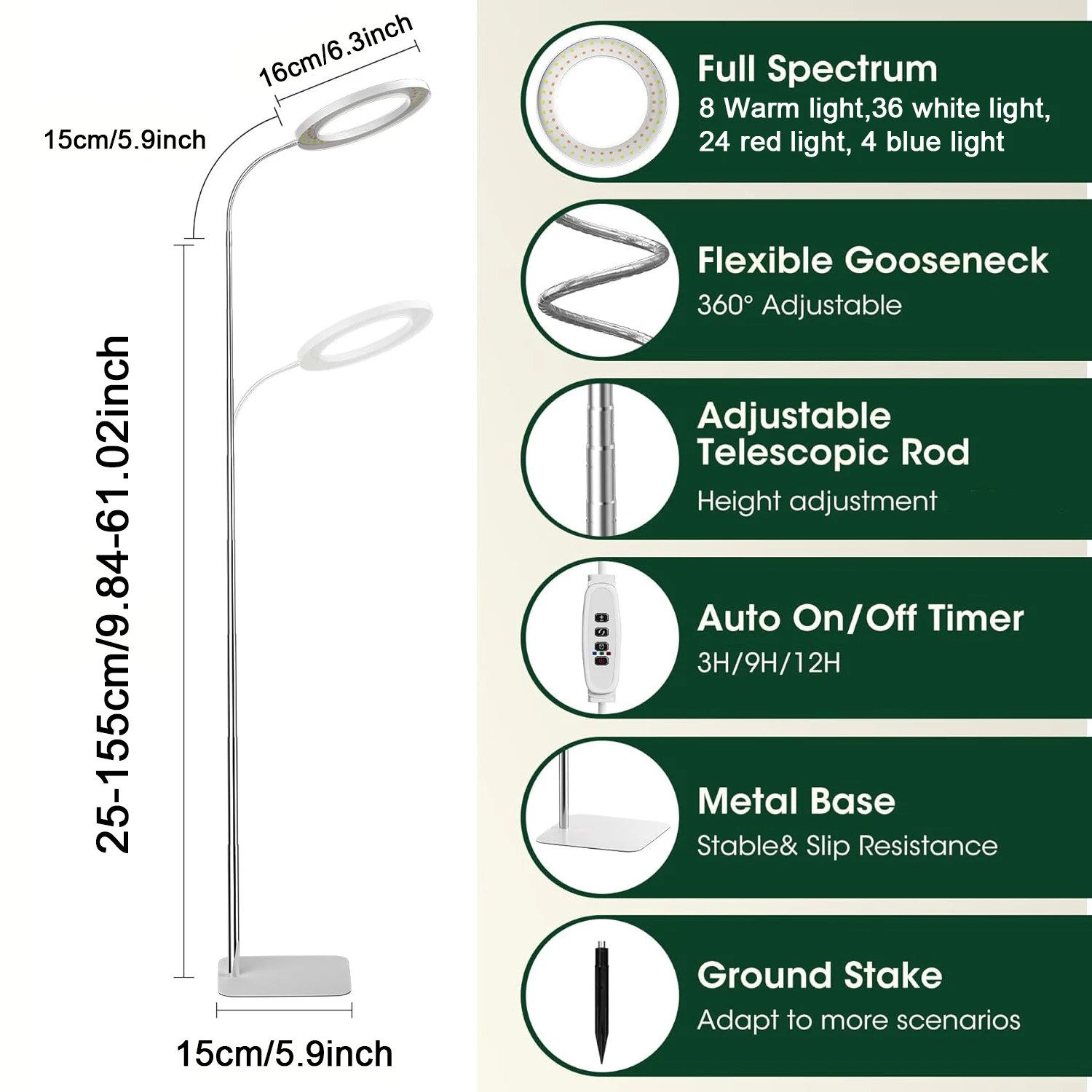 Full Spectrum 72 LEDs Grow Light for Indoor Plants Dimmable 3 Modes Timer Height Adjustable Gooseneck Halo Plant Grow Floor Lamp led grow light,grow light