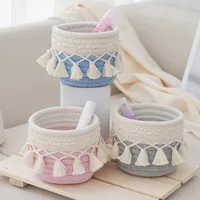Handmade Woven Cotton Rope Woven Storage Basket Desktop Organizer Sundries Toys Comestics Keys Snacks Box Sundries Organizer 2