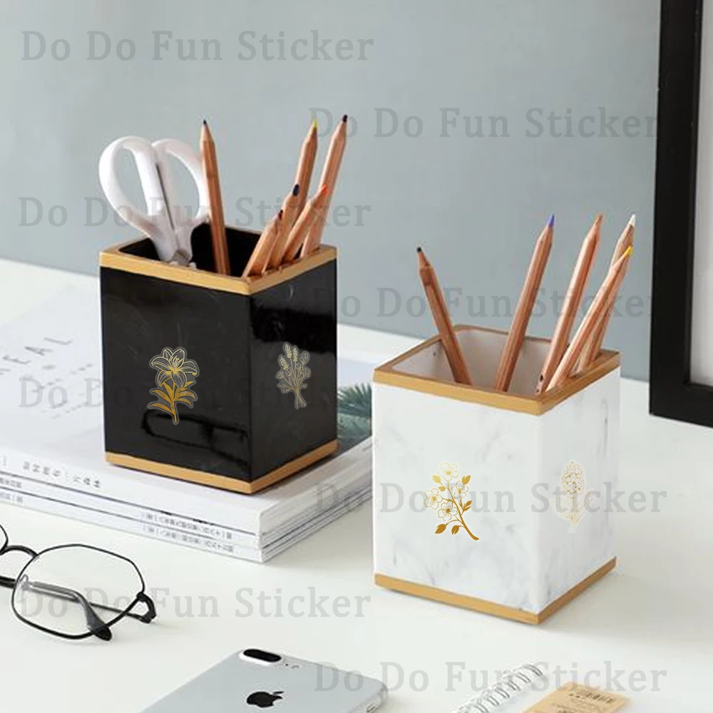 50PCS 아름답고 낭만적 인 골드 식물 꽃 애완 동물 스티커 크리 에이 티브 장식 스크랩북 워터 컵 전화 케이스 기타 DIY 스티커