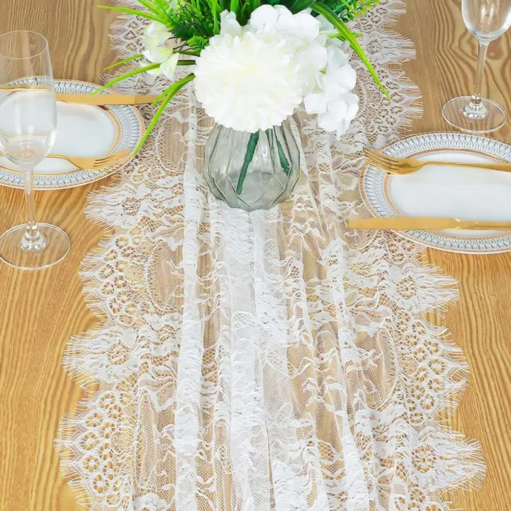 

Dining Table Runner Wedding Table Runner Elegant Floral Lace Table Runner for Weddings Bridal Showers Dining Tables Sheer White