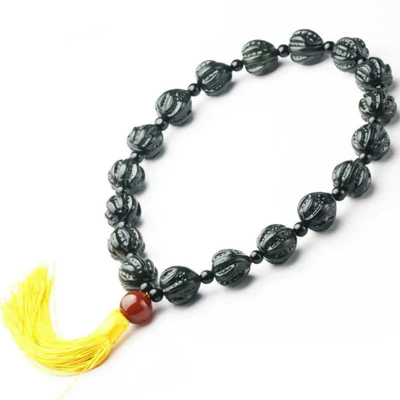 

Natural Green Jade 18 Beads Tassel Charm Bracelet Men Women Real Chinese Nephrite Hetian Jades Buddhist Amulet Rosary Bracelets