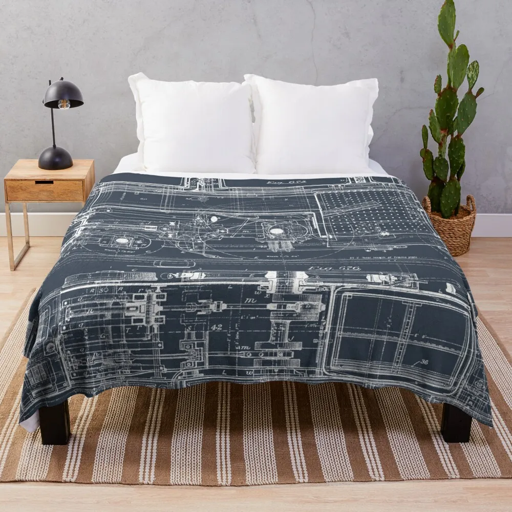 

Steam Train Blueprint Throw Blanket Dorm Room Essentials Thermal Blanket