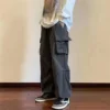 Streetwear 2024 Spring Harem Casual Pants Men Elastic Waist Solid Color Cargo Pants Multi Pocket Loose Baggy Pants For Women 3