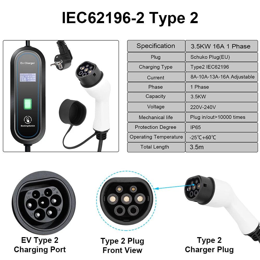 Electric Car Charger Type 2 Charging Cable EV Charging Station Wallbox EVSE Electric Charger for Nissan Leaf 16A car charger ev charging cable