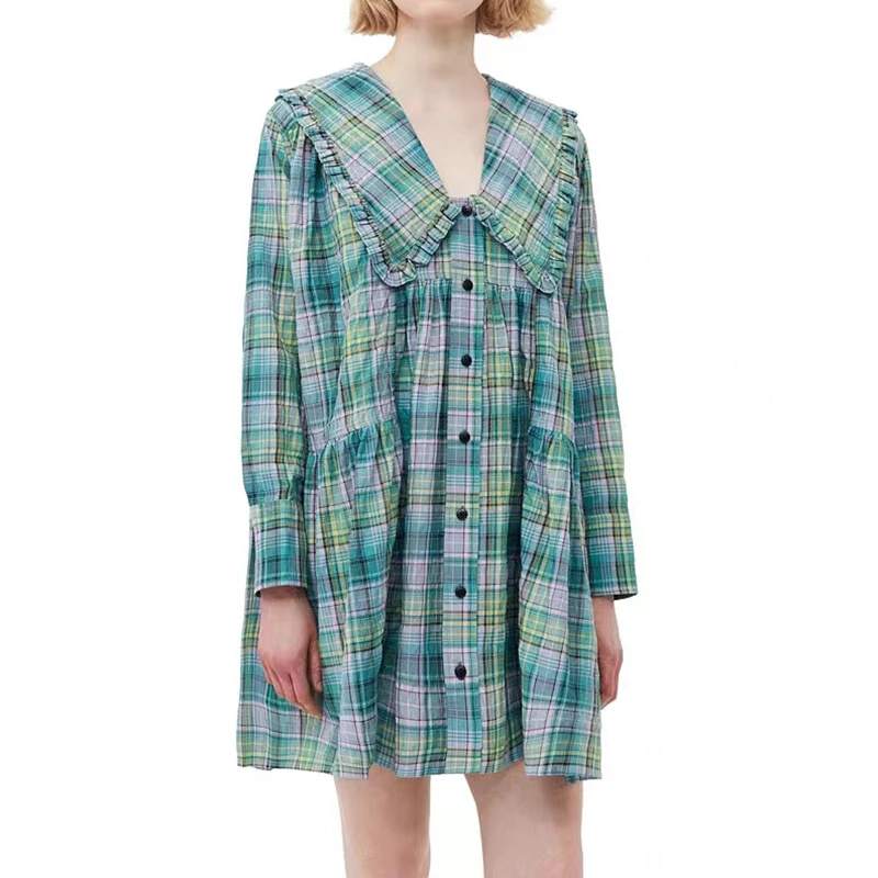 

2023 Spring/Summer Women New Ruffled Plaid Ruffle Dress
