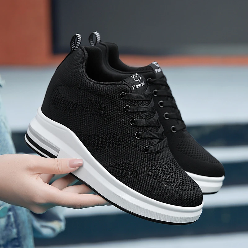 primavera verano 2022 zapatillas deportivas mujer zapatillas sneakers zapatillas de Zapatillas deporte con cordones para zapatos informales de malla, cómodos y transpirables, con cuña, a la moda| | - AliExpress