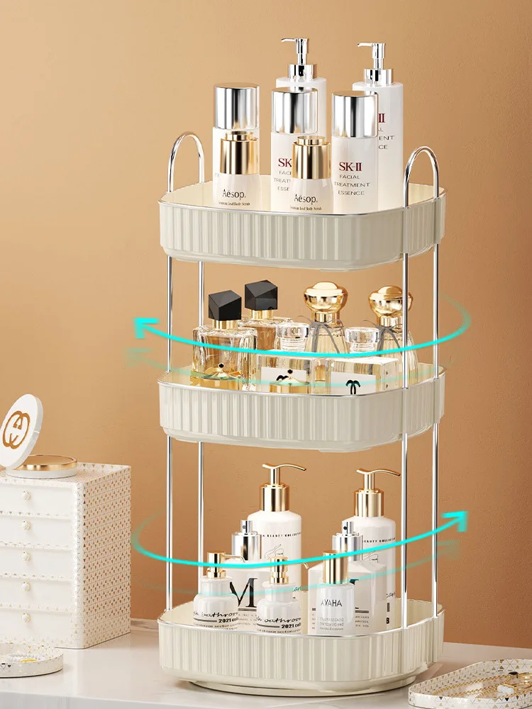 2/3 Layers Light Luxury Makeup Organizer 360° Rotating Desktop Cosmetic Storage Shelf Bathroom Organizer Skincare Rack 5
