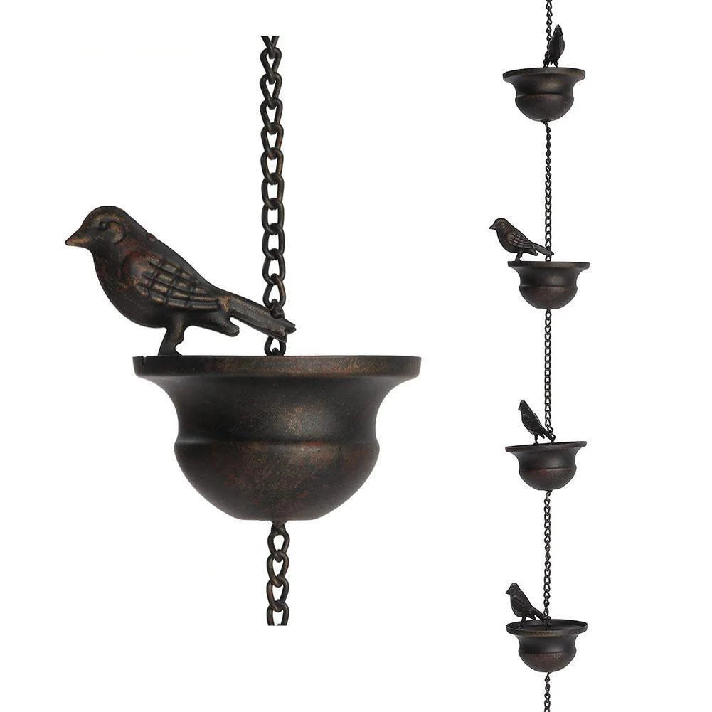 

2.4M Mobile Iron Bird Outdoor Rain Chain Decor Attached Hanger Wind Chimes For Garden Park Home Roof Downspout Decoration