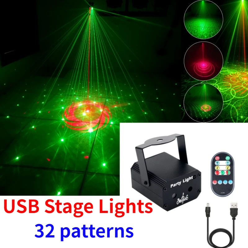

2023 Mini USB Stage Laser Lights Led Beam Lamp 32 patterns Remote Control For Home Party Wedding Disco Dj Bar Christmas Show