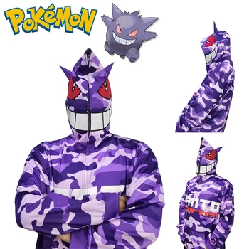 포켓맨 Gengar 남성 운동복 Y2k 악마 레터 프린트 후드, 빈티지 오버사이즈 지퍼 재킷, 여성 하라주쿠 후드, 고품질