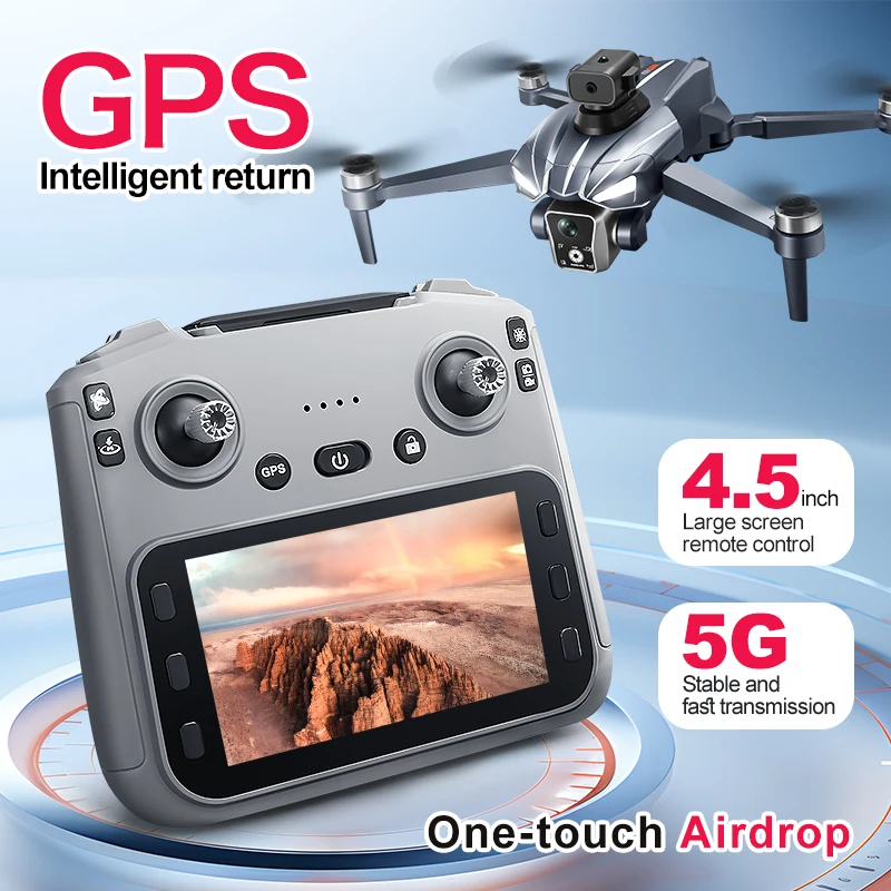 4.5-inch Large Screen K18 MAX GPS Airdrop Drone 360° Laser Obstacle Avoidance Optical Flow Positioning Wind resistant Quadcopter