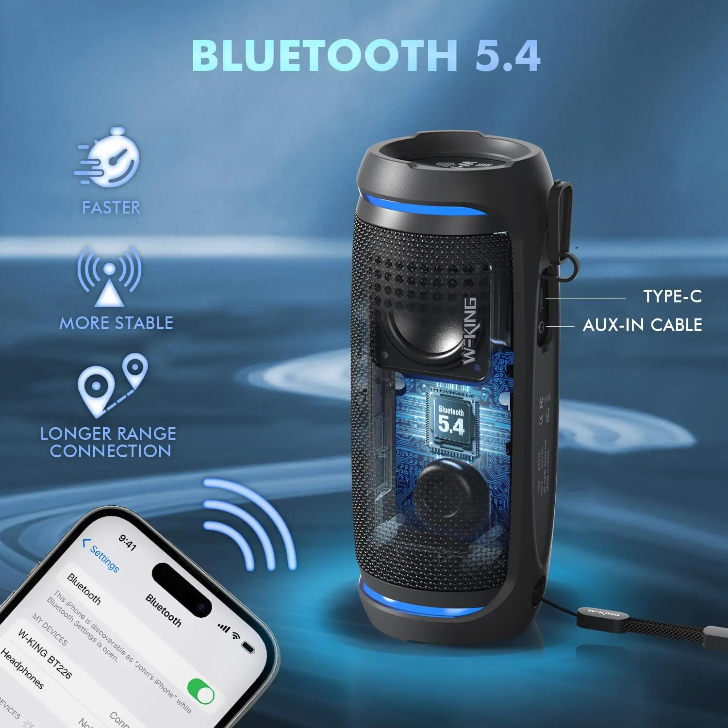 W-KING BT226 Portable Bluetooth Speaker 36W Extra Bass 360&deg; Surround Hi-Fi Sound 24H Playtime BT5.4 IPX6 Waterproof