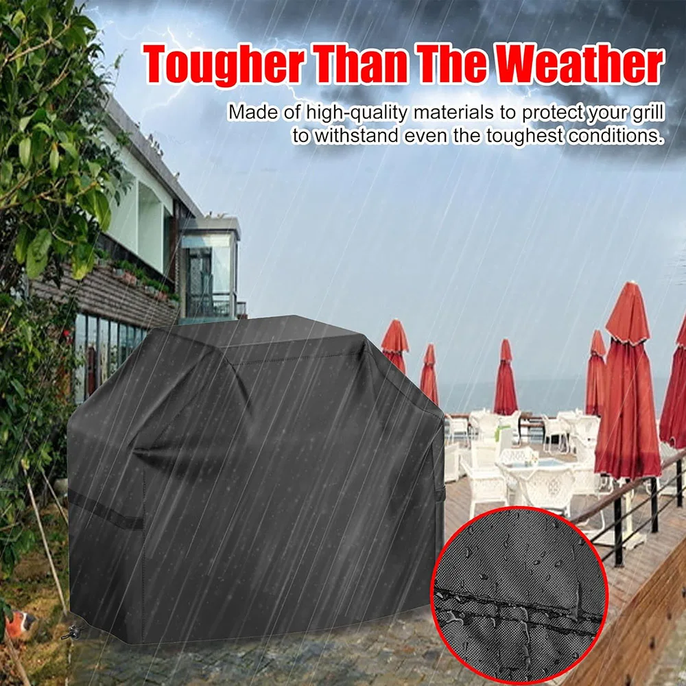 58 inch BBQ Gas Grill Cover for Outdoor Grill, Waterproof, Rip-Proof with Hook-and-Loop Straps & Adjustable Hem Drawstring
