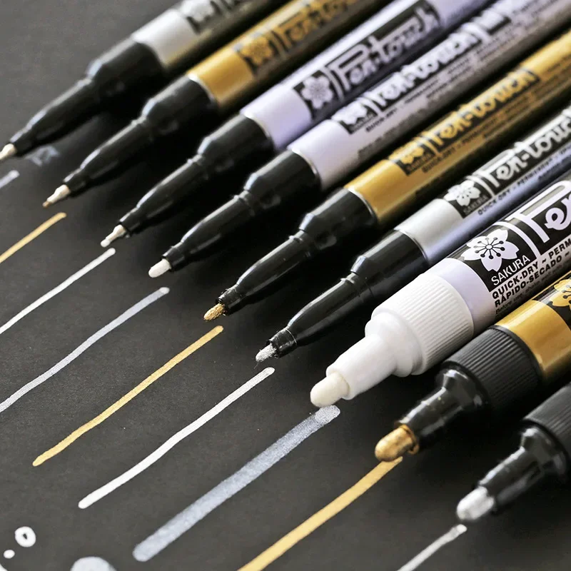 Permanent Metallic Marker Pens White Silver Gold Paint Pen Marker for Paper Glass Fabric CD Tire DIY Marking Japanese Stationery 4