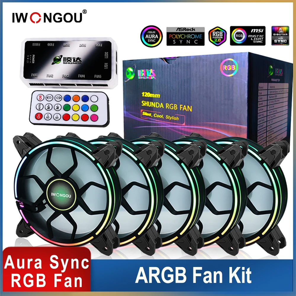 IWONGOU Aura Sync 120mm PC Cooling Case Fan RGB Adjustable speed Adjust LED 12cm pc computer Cooler argb |