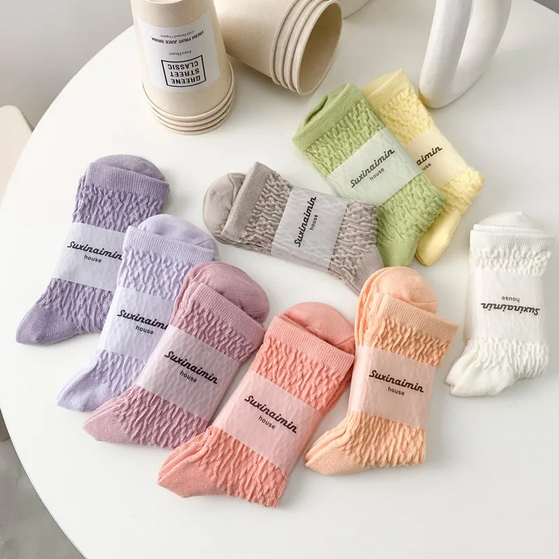 

JT Premium cotton women's socks Ice cream Cream Sweet Pile socks Macaron twist midtube socks for women