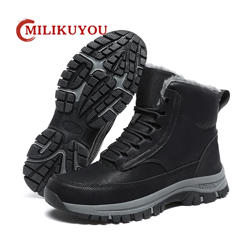 Winter Men Snow Boots Fashion High Top Waterproof Sneakers Plush Warm Men's Boots Outdoor Male Hiking Boots Work Shoes Size 48