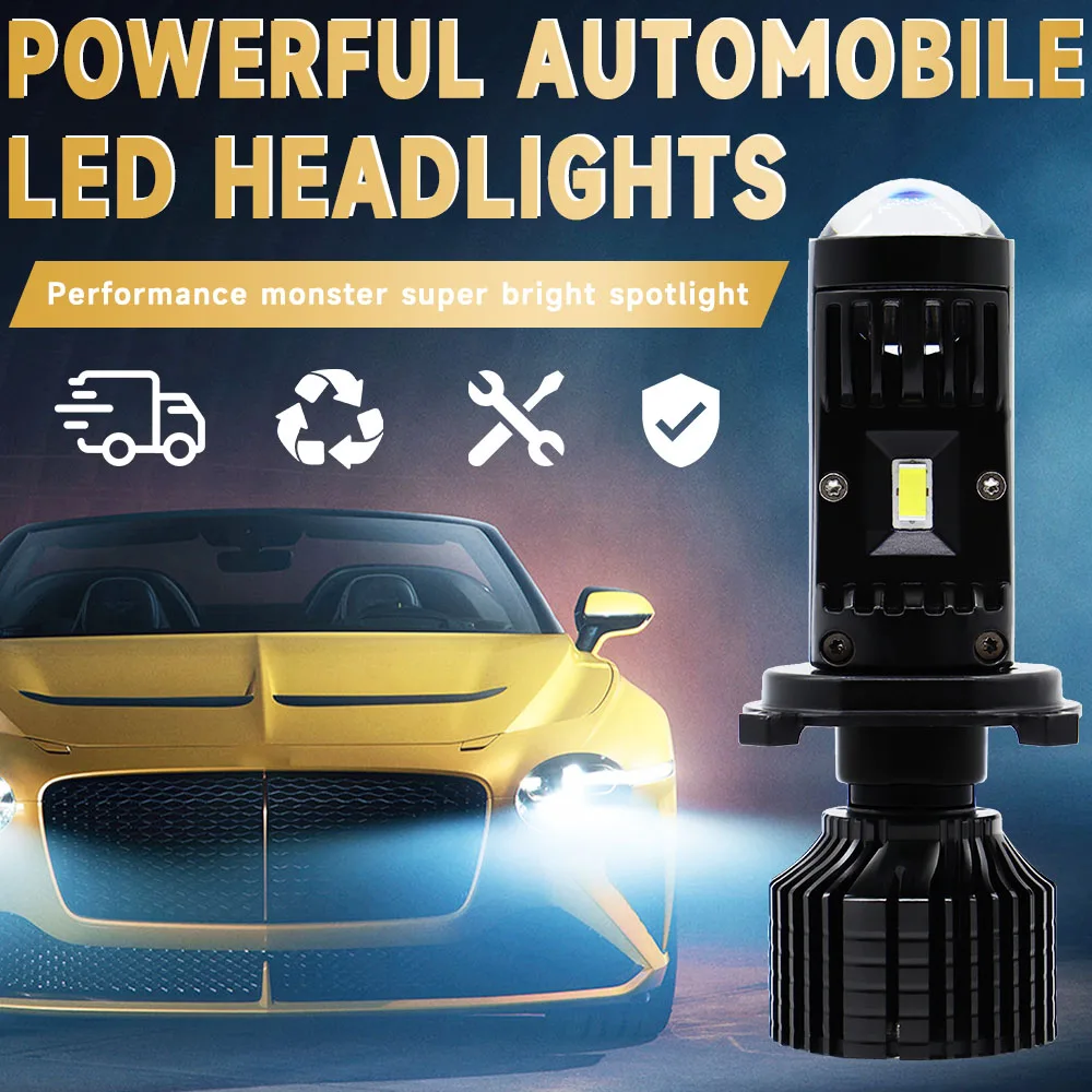 Car Headlight Y10 Mini Lens H4 H7 LED Projector Bulb 6000K Canbus 12000LM 12V Auto For Car Motorcycle HeadLamp High Low Beam