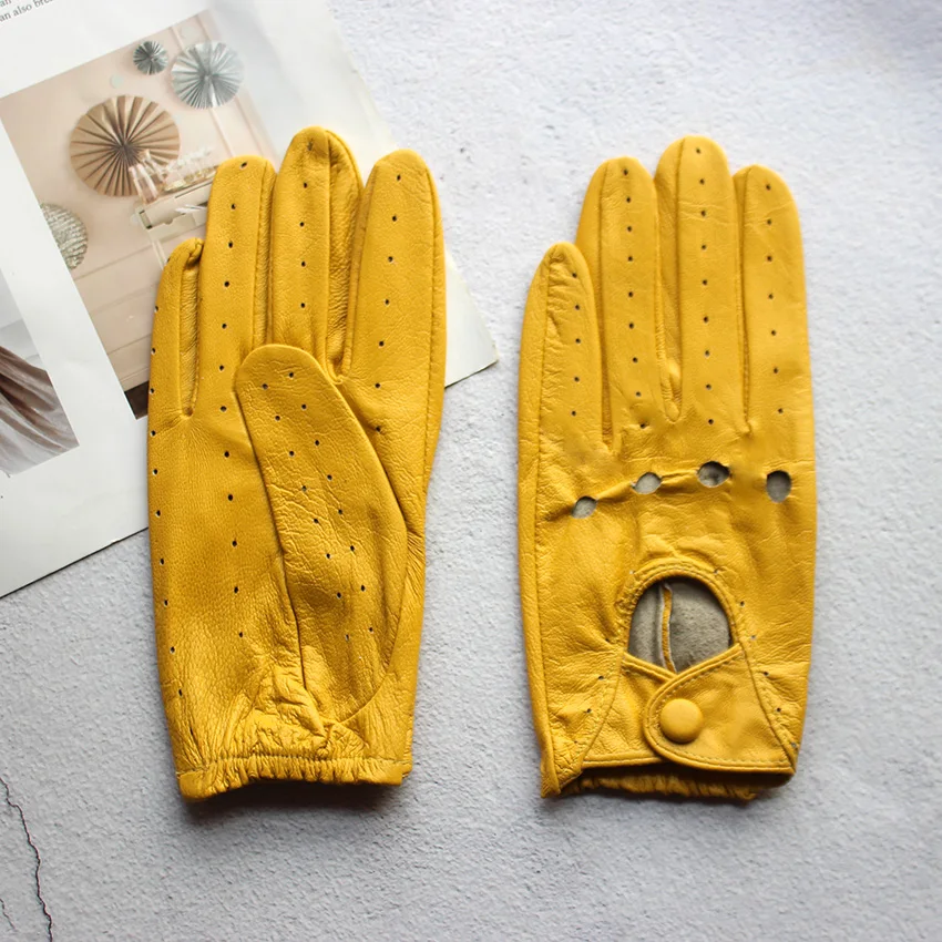 Women's Summer Full Finger Leather Gloves Breathable Single-Layer Sheepskin Fashionable Short Motorcycle Riding Gloves
