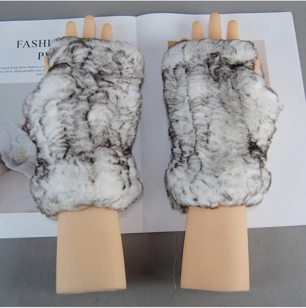2026 New Fashion Real Rex Rabbit Fur Gloves Women Winter Genuine Fur Mittens Girl Fingerless Gloves Wrist Warmer Elastic Fluffy