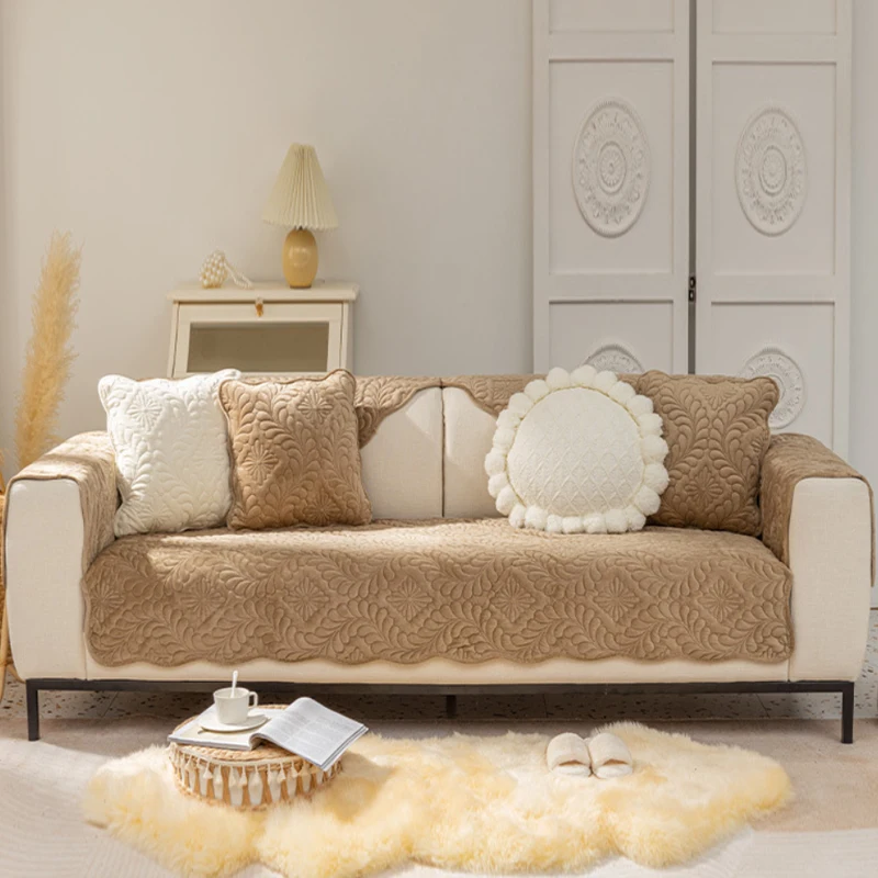 

Modern Plush Sofa Cover Cushion Slipcover Solid Color Couch Cover Non-slip Sofa Covers for Living Room Furniture Dust Protection
