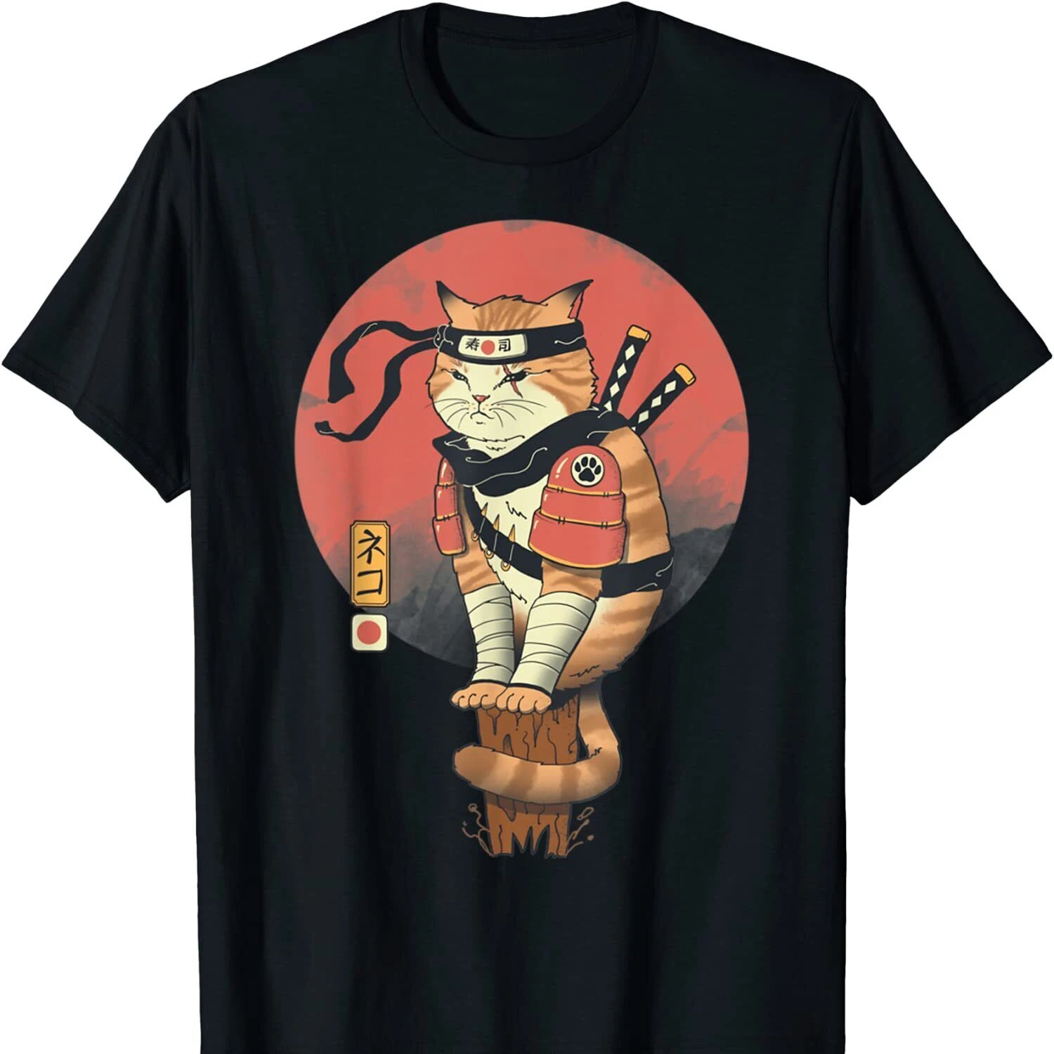 

Футболка Shinobi Cat Ukiyo-e с японским искусством самурайского кота, новинка, 100% хлопок, футболка с коротким рукавом и круглым вырезом, повседневный мужской топ