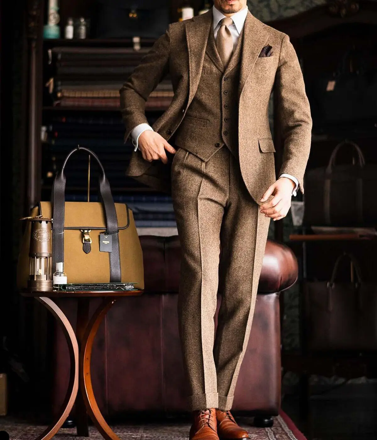 Men's Suit Tweed 3 Pieces Formal Business Wedding Prom Groom Tuxedo Single Breasted Costumes Luxury Suit