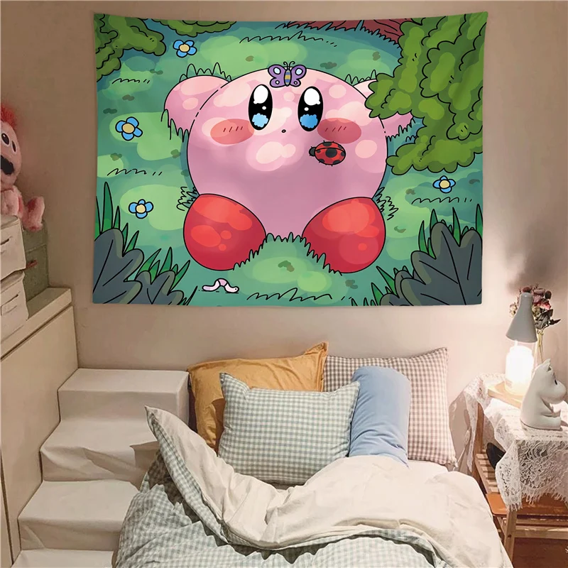 Kirby Kawaii Photo Background Cloth New Anime Cute Cartoon Decoration Poster  Dormitory Bedroom Girl Heart Tapestry Wall Covering - AliExpress