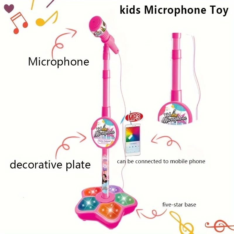 Pink Microphone With Stand Music Instrument Toys Brain-Training Educational Toy Birthday Gift Christmas Halloween Gifts 3