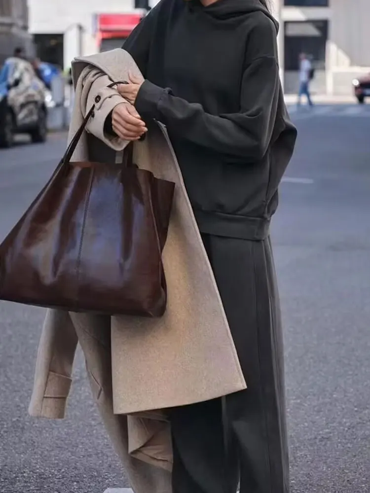 HH Autumn Women Fleece Coat Pant Sets Long Sleeve Hooded Sweatshirt Casual Drawstring Straight Trousers Office Lady Outfit