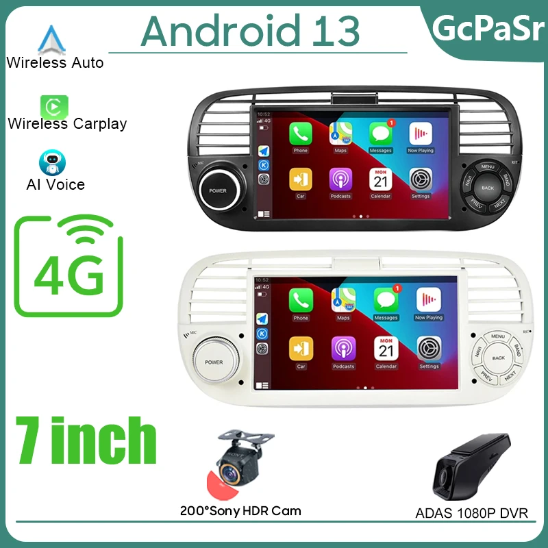 Auto Android Per Fiat 500 Abarth 2007-2015 Auto Radio Stereo Head Unit Lettore Multimediale Navigazione Gps No 2Din Dvd 5G Wifi Bt