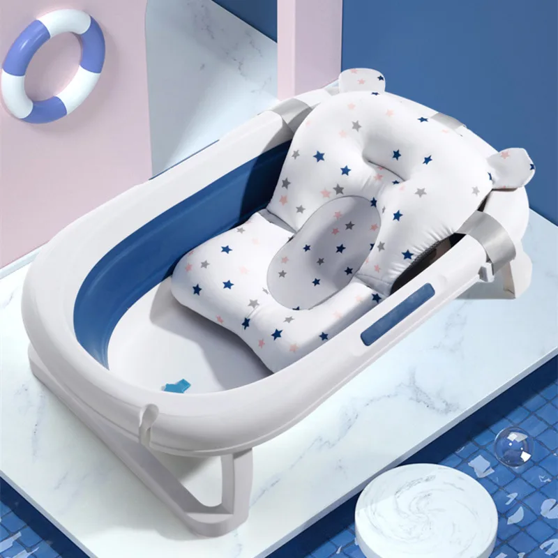 Baby Bath Seat Support Mat Foldable Tub Pad Chair Newborn Bathtub Pillow Infant Anti-Slip Soft Comfort Shower Grid Cushion Safe