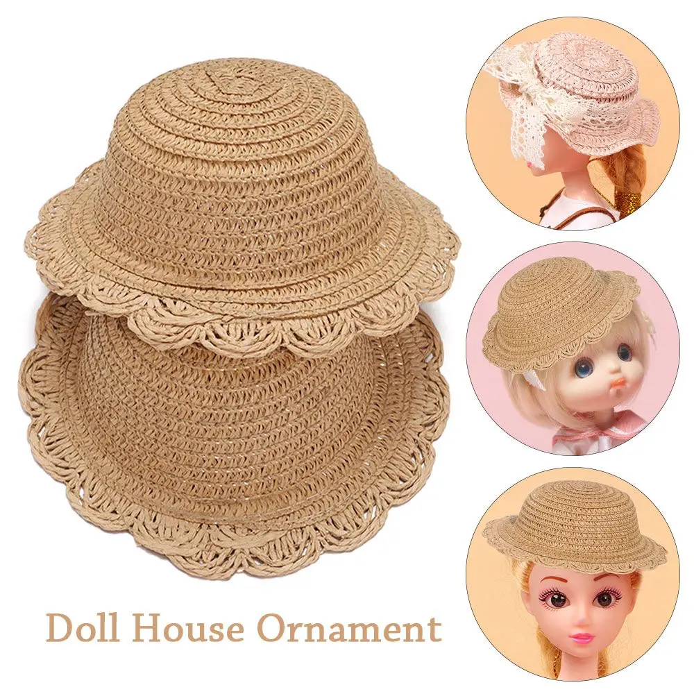 

Mini Handmade Dollhouse Miniature Lace Straw Hat for 1/8 1/6 1/4 1/3 Doll Ob11 Dolls Hat Accessories Doll House Ornament Weaved