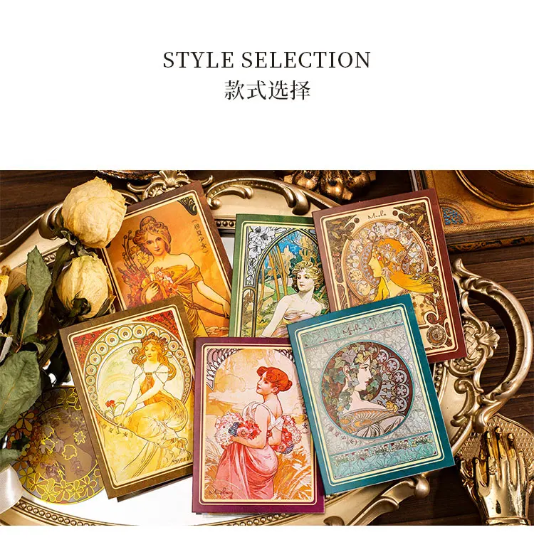 10 pcs/lot Mucha theme Stickers Diy Decorative Scrapbooking Diary Stick Labels Album hand made Collage material