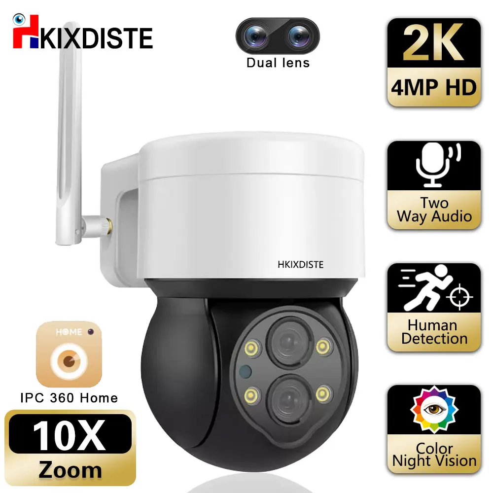 

2K 10X ZOOM Camera 4MP Dula Lens Camera Outdoor PTZ Camera Motion Tracking Color Night Vision Outdoor Wifi Surveillance Camera