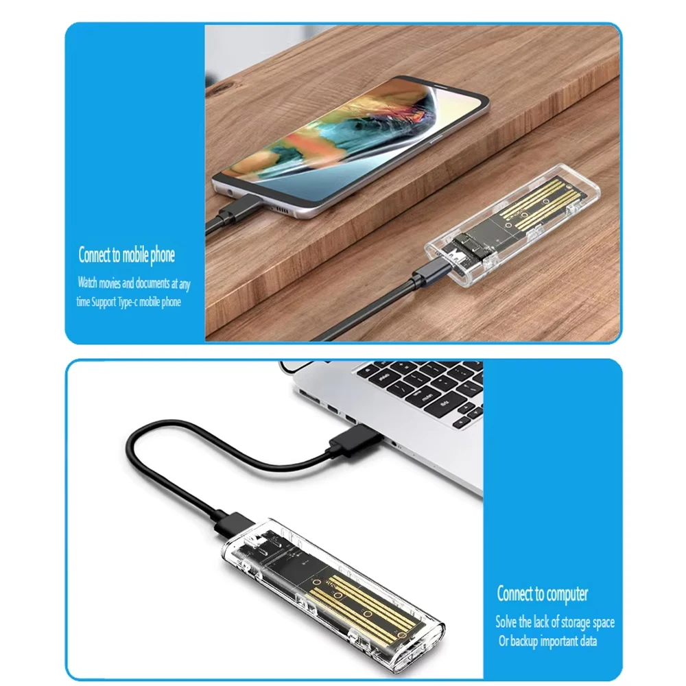 M2 SSD 케이스 인클로저 NVMe SATA NGFF M.2 SSD 박스 어댑터 외장형 하드 드라이브 M/B+M 키 M.2 SSD RTL9210B/9210용 USB 3.1 10Gbps