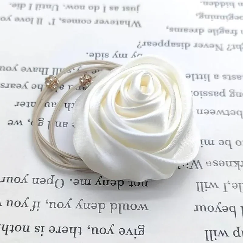 French Style Retro Rose Satin Hair Scrunchie - Artistic Glossy Floral Hair Accessory