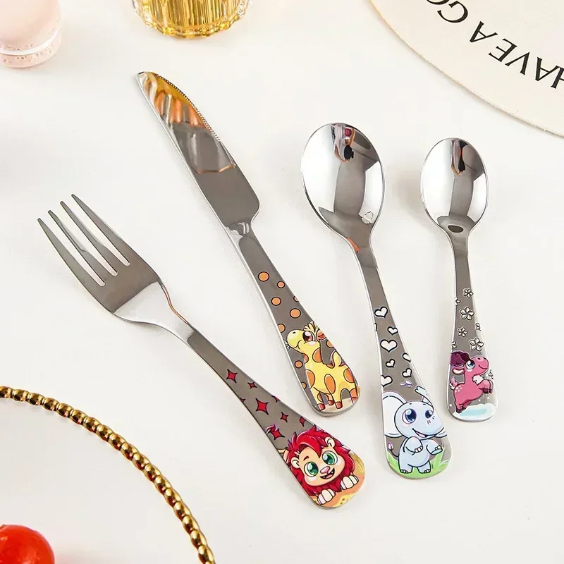 Stainless Steel Children Cutlery Set Animal Cartoon Kids Tableware
