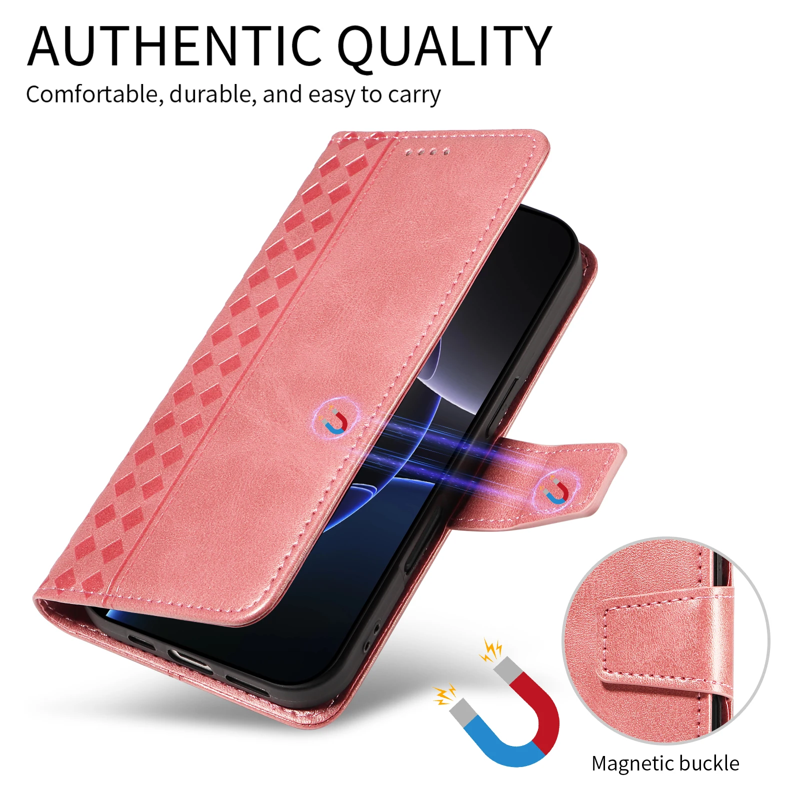 Leather Wallet Phone Case with Card Holder and Magnetic Closure