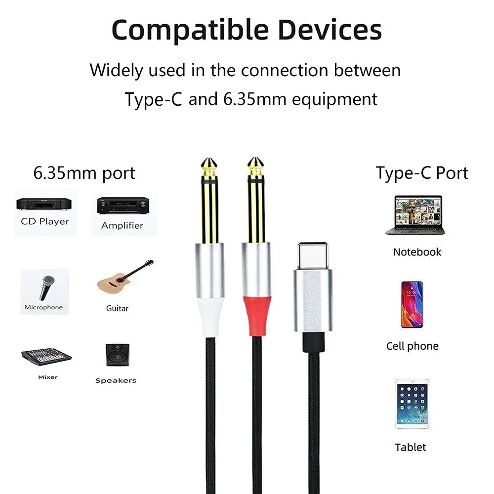 High-Quality Type-C to Dual Channel Amplifier Audio Cable