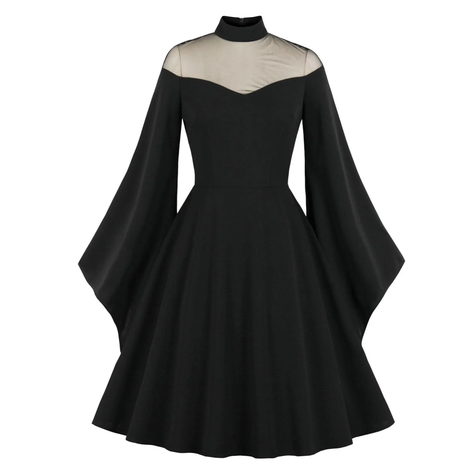 

Женское платье для Хэллоуина, яркое однотонное облегающее платье в стиле ретро с длинным рукавом, в готическом стиле, Лолита Y2k, мини-платье в винтажном стиле
