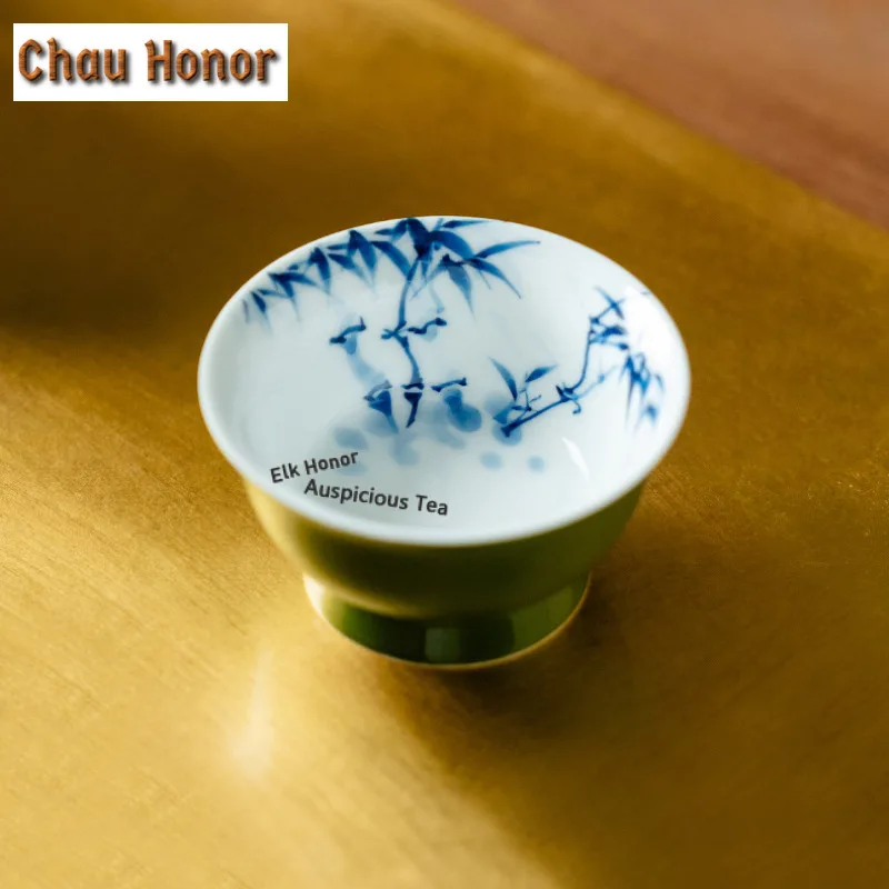 2pc/lot Hand-painted Blue Bamboo Teacup Creative Tea Bowl Jug Tea-tasting Smelling Cup Jianzhan Master Cup Cafes Decoration 60ml