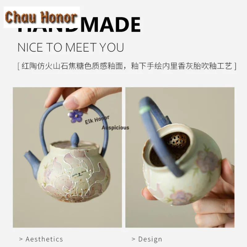 125ml Hand-drawn Nine-tailed Fox Lifting Handle Teapot Boutique Tea Infuser Pot Tea Soaking Kettle with Filter Tea Items Craft