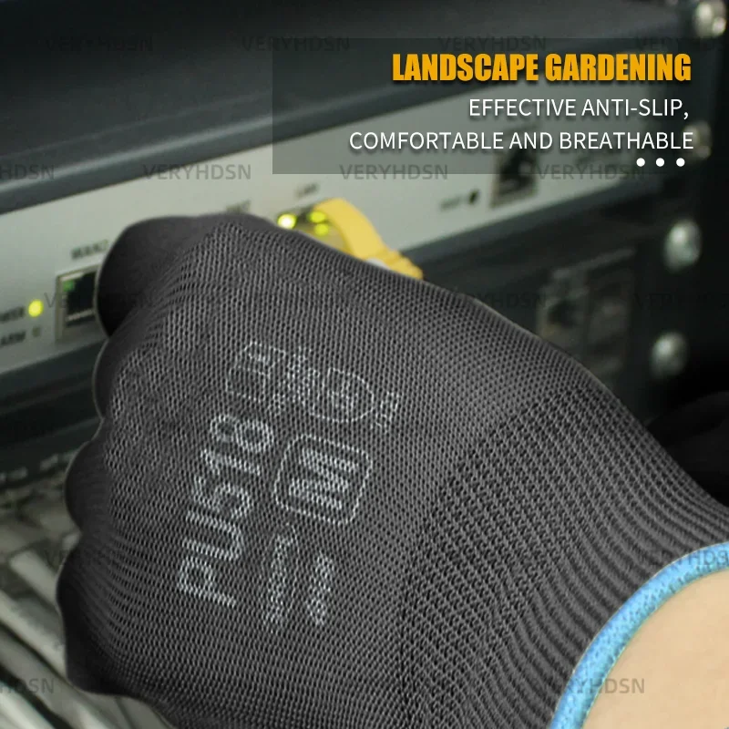 3Pairs Work Gloves Anti Cut Light Duty Durable Breathable Knit Wrist Cuff PU Coated For Men&Women