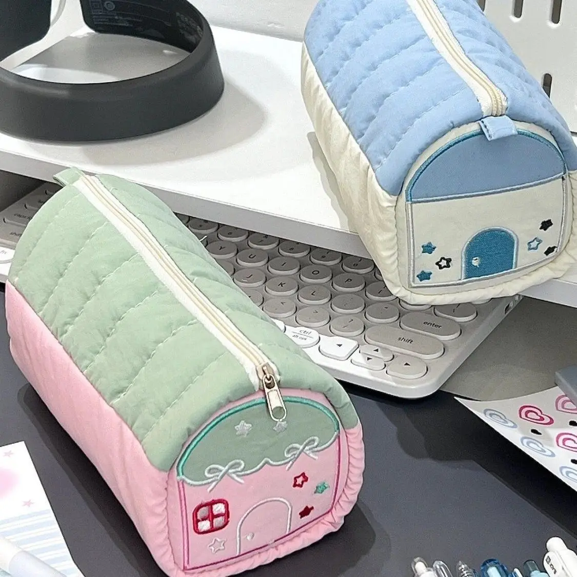 귀여운 집 펜 가방 대용량 보관 문구 상자, 학생 펜 가방, 한국 문구 필통, 연필 파우치