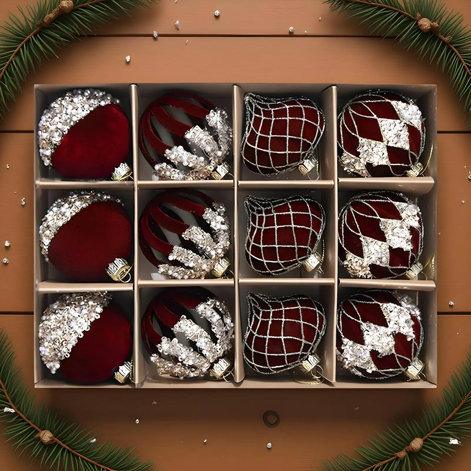 Christmas Ball Ornaments 12 Pieces Modern Art Rhinestone Flocked Balls For Christmas Tree For Home Wall Living Room House Indoor