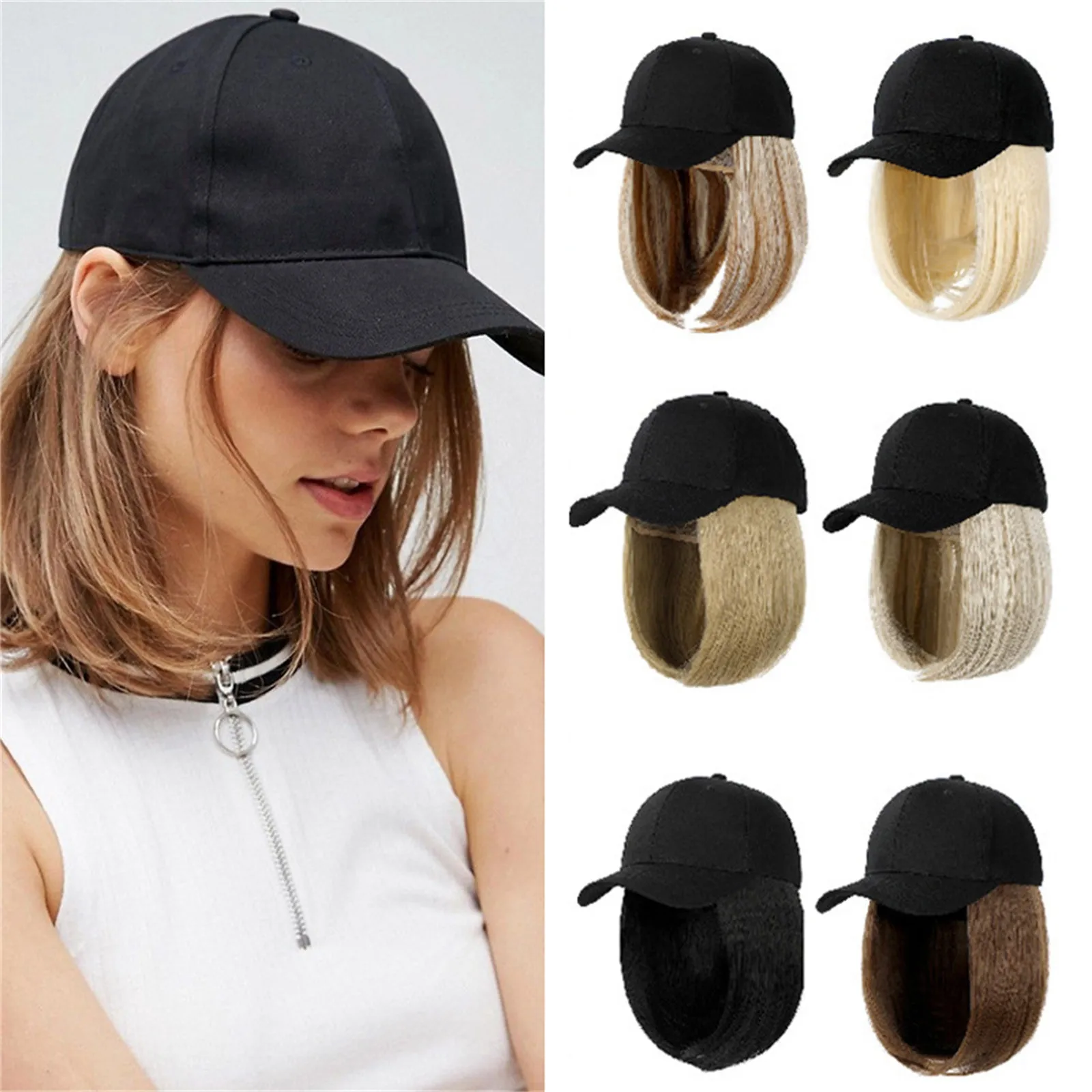 

Короткая синтетическая бейсбольная кепка, парик с короткими прямыми волосами, термостойкий волокнистый бесшовный парик для женщин