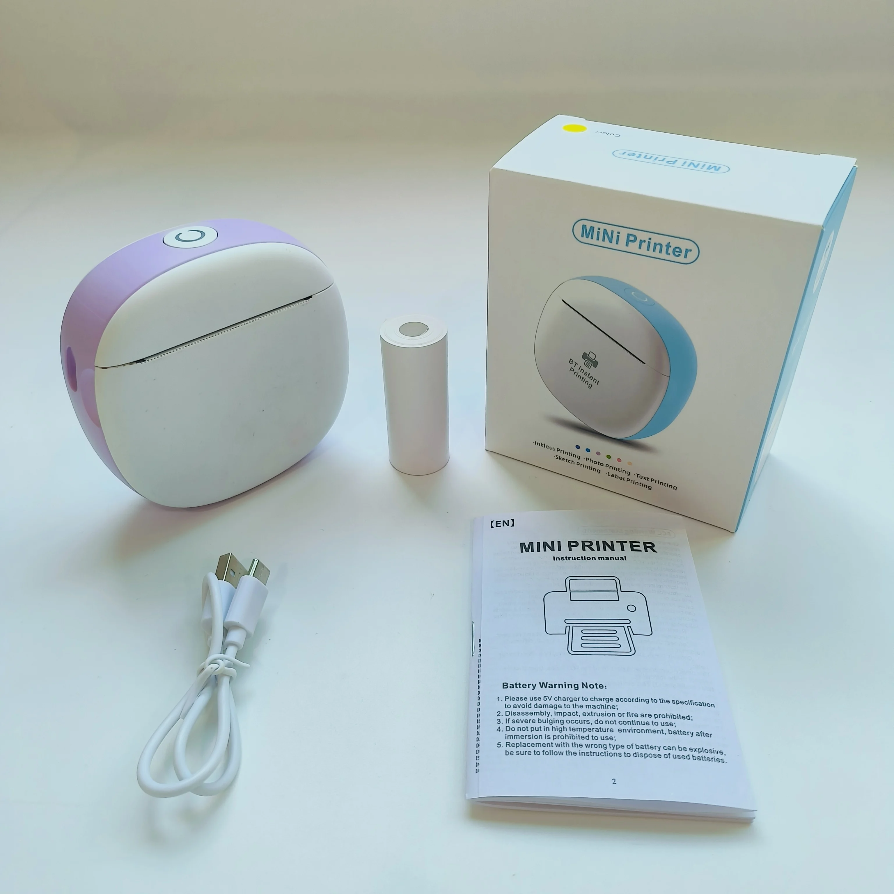 Taşınabilir Mini Kablosuz Yazıcı 200dpi Yüksek Çözünürlüklü USB Şarj Edilebilir Etiket Makinesi Metin Notları Fotoğraflar Ders Etiketleri Yapılacaklar Listeleri için